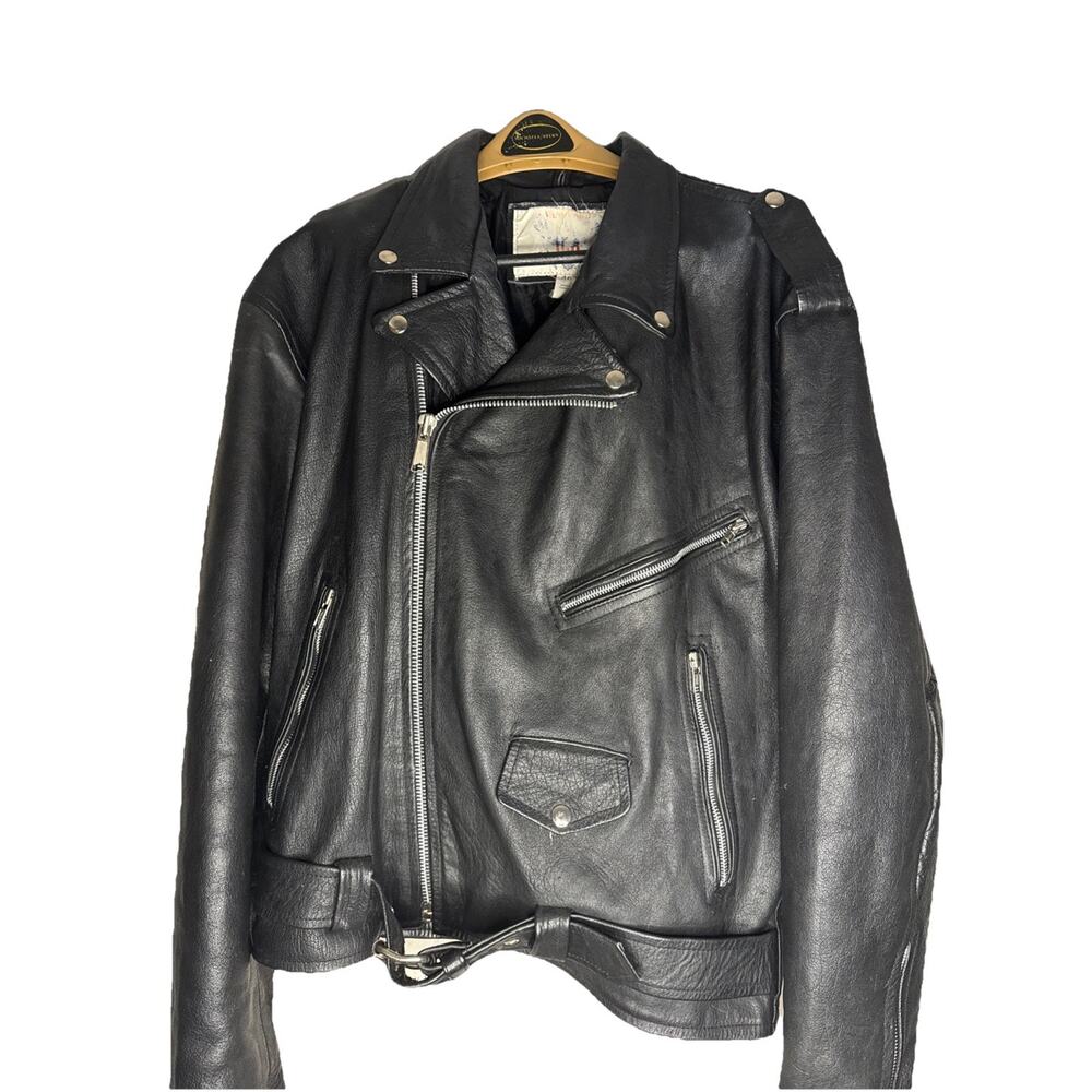 Vintage Vanguard Leather USA Black Biker Jacket Size 46 Full Zip